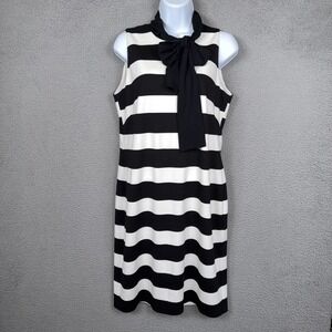 Sara Campbell Dress Womens M Black White Stripe Classic Preppy Bow Old Money